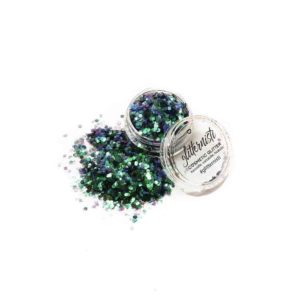 Rios cosmetic glitter is dark green glitter for face.