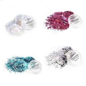 Eco Fall glittersetti sisältää neljä biohajoavaa kosmetiikkaglitteriä.