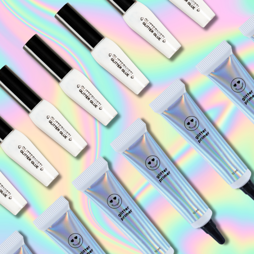 Glittermeikin kiinnitykseen sopii glitterliima ja glitter primer