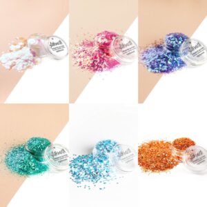 iridescent glitter setti sisältää kuusi upeaa kosmeettista glitteriä.