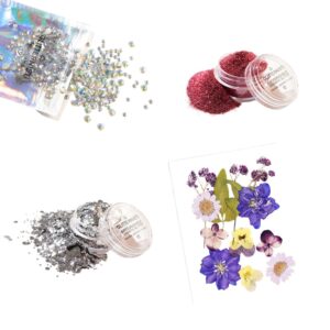 Eko festarisetti sisältää kasvotimantteja, biohajoavaa glitteriä sekä lilat kasvokukat.