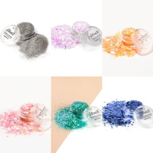 Summer glittersetti sisältää kuusi kosmeettista glitteriä.